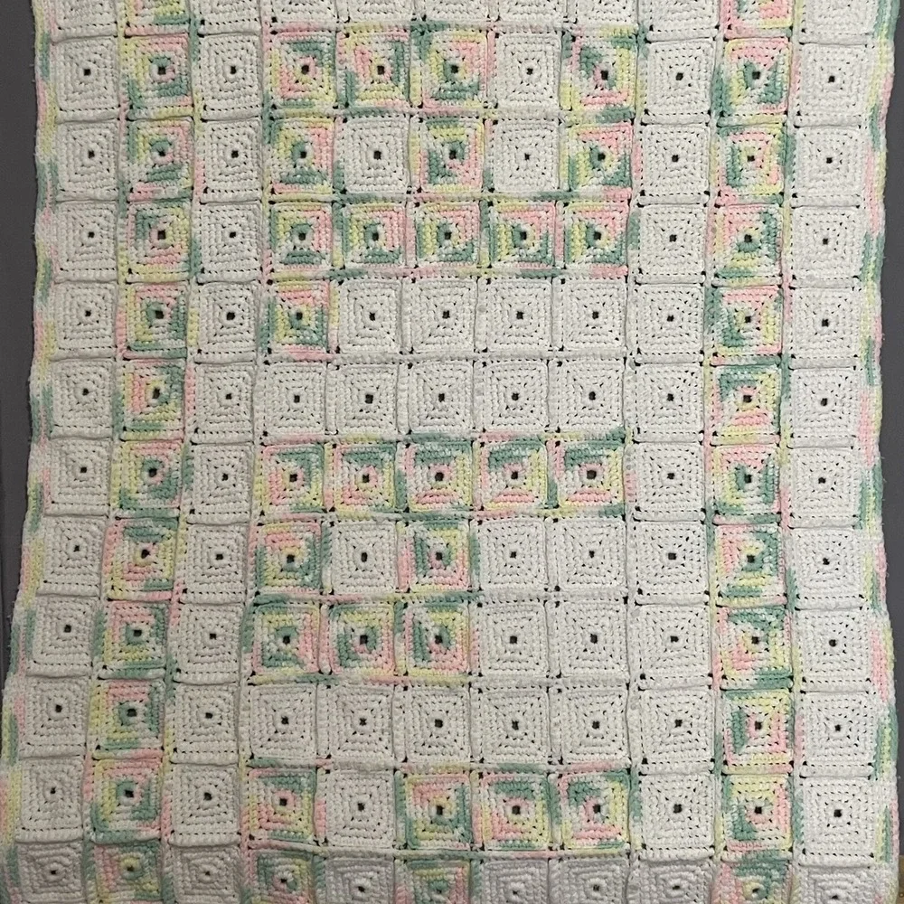Granny Square Pastel Baby Blanket Crochet Afghan Throw Handmade Spell Out 